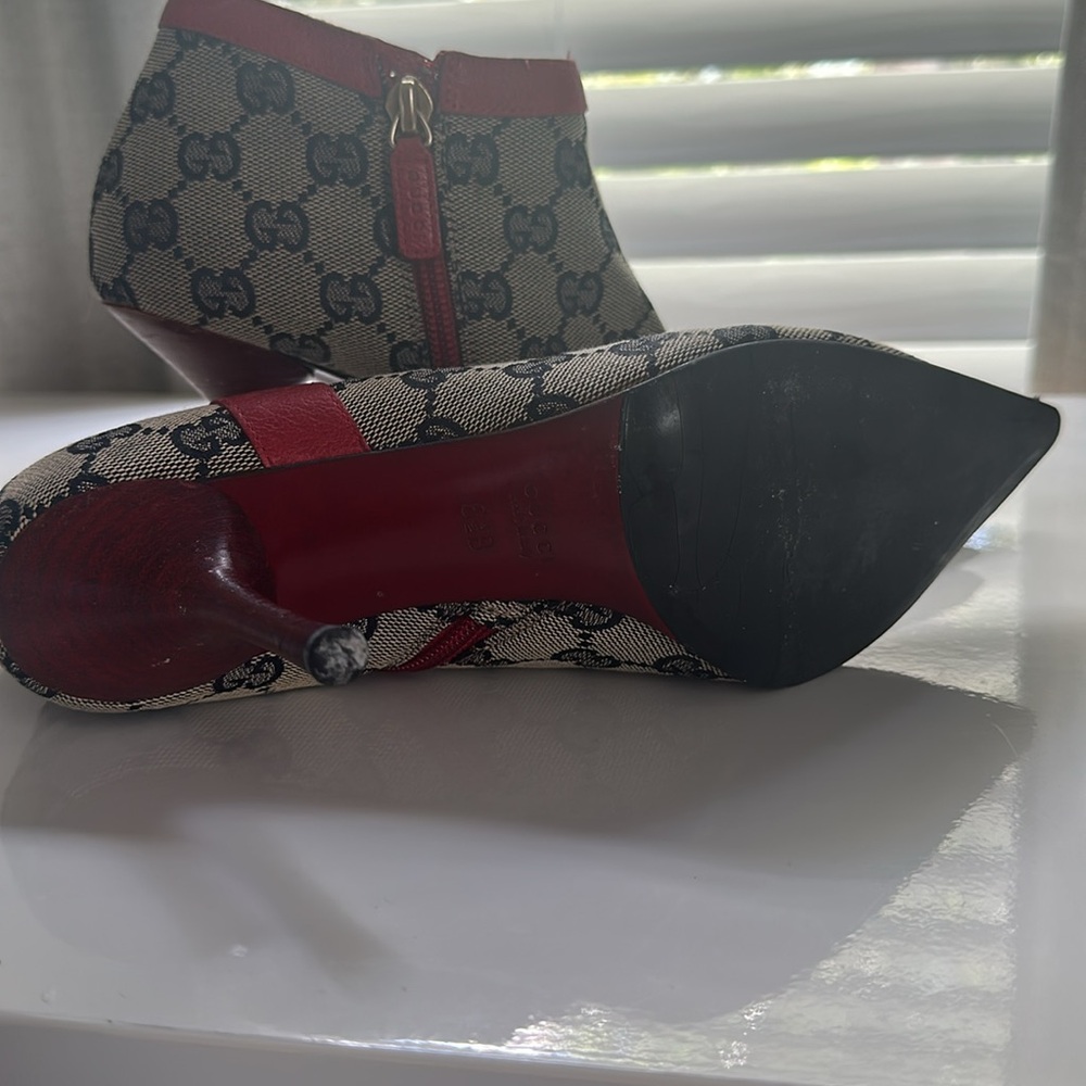 GUCCI monogram canvas leather ankle boots booties size 6.5 - Picture 4 of 11